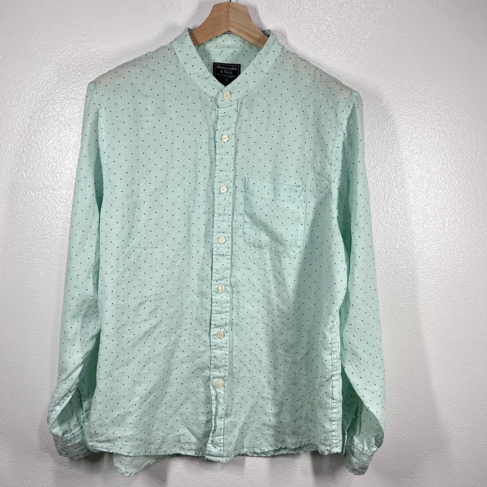 Abercrombie & Fitch‎ Linen Shirt Band Collar Polka Dot Casual XXL